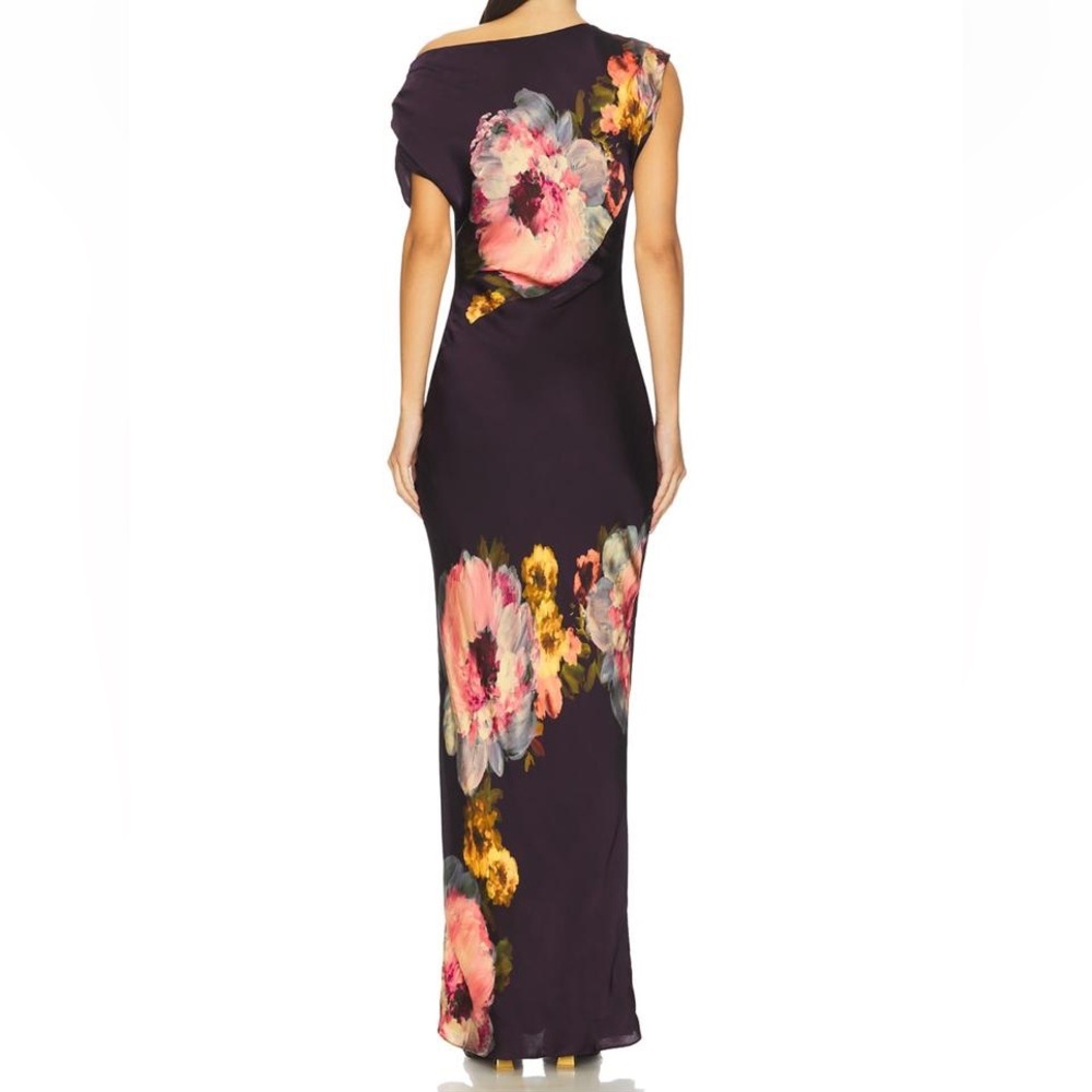 Amanda Uprichard Black One-Shoulder Maxi Dress with Pink & Yellow Floral Print - Picture 2 of 4